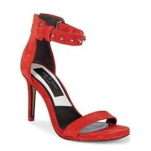 rag & bone Tamira Red Suede Studded Ankle-Strap Stiletto Sandal Size 36.5
